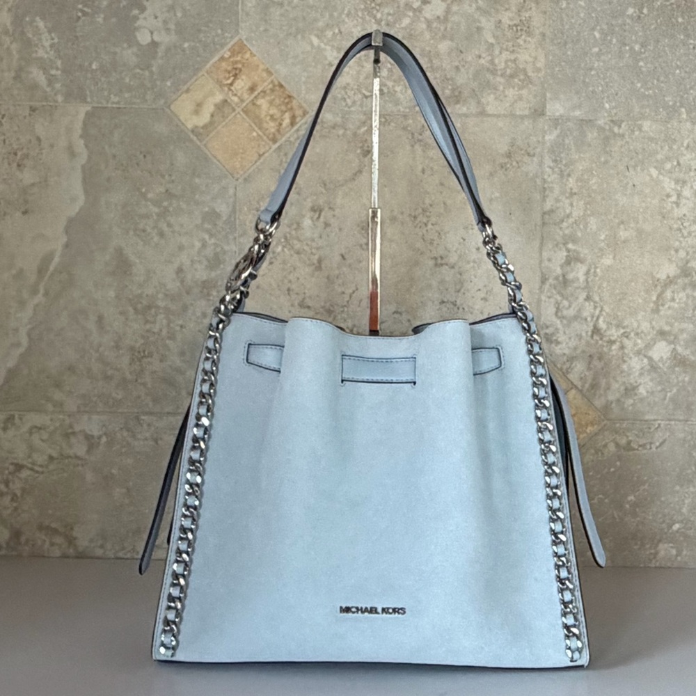 Michael Kors Mina LG Belted Chain Shoulder Bag Pale Ocean